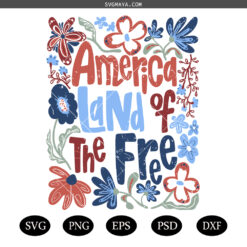 America Land Of The Free SVG PNG, Retro Floral America Land Of The Free SVG, Girly USA SVG