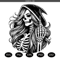 Female Grim Reaper Skeleton SVG PNG, Middle Finger Skull Vector SVG PNG