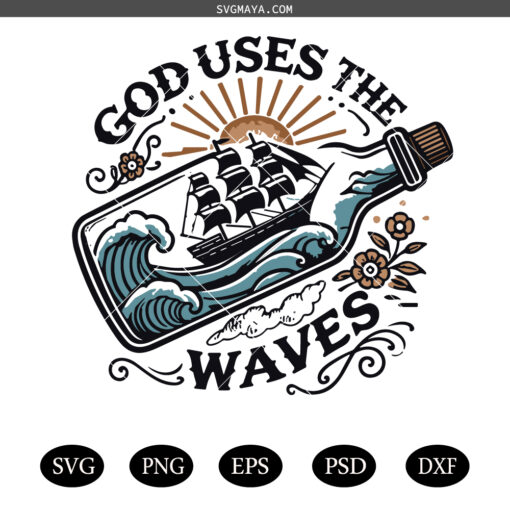 God uses the waves SVG PNG, Retro Christian SVG PNG, Bible Verse SVG PNG