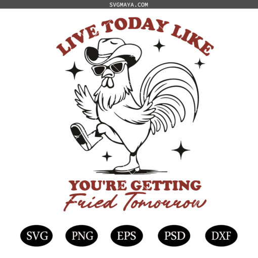 Live Today Like Fried Tomorrow PNG SVG, Chicken Lover SVG PNG, Retro Funny Sarcastic Self  SVG