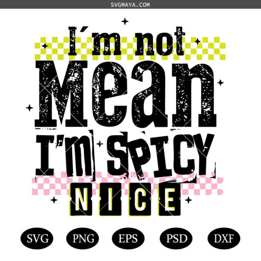 I’m Not Mean I’m Spicy PNG SVG, Retro Checkered  SVG PNG, Funny Snarky  SVG PNG