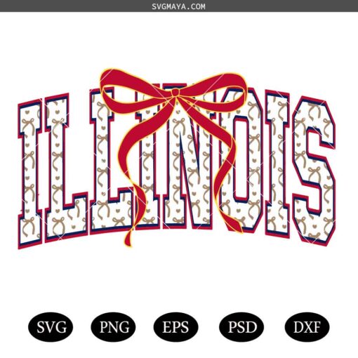 Coquette Illinois PNG SVG, Red Bows Illinois Design SVG, Trendy Illinois Coquette Bow SVG PNG