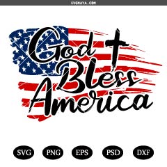 God Bless America Svg Png, Patriotic Christian Svg, Fourth of July Svg, USA Flag Cross Svg, Religious American Svg