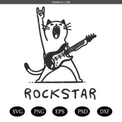 Rock and Roll Cat SVG PNG, Rockstar Cat with Guitar SVG, Embroidery Rockstar SVG, Laser Cut SVG
