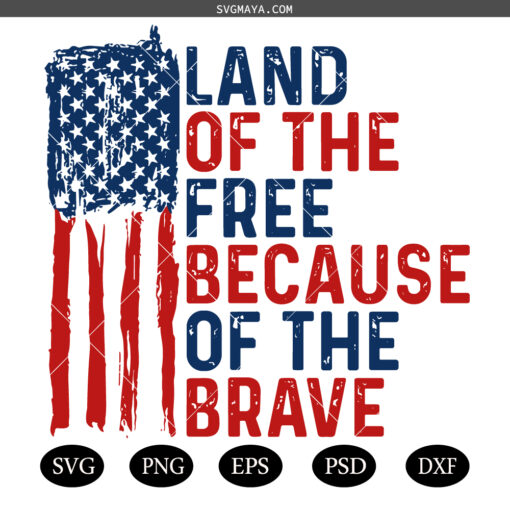 America Land Of The Free Because Of The Brave PNG SVG, 4th of July PNG, Independence Day PNG, Brushstroke American Flag SVG, Memorials Day SVG