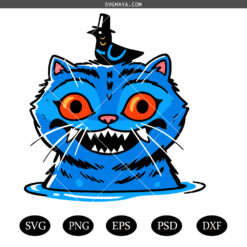 Kawaii Blue Cat Tiger SVG PNG, Cyber K-pop Chibi Witch Cat SVG