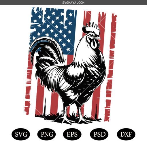 merican Flag Rooster SVG PNG, Patriotic USA Chicken Clipart, 4th of July Farm SVG PNG