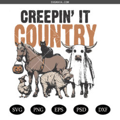 Creepin’ It Country Halloween svg,Cow Ghost SVG, Horse SVG,Farm Animals Clipart svg, Creepin’ It Country Halloween PNG