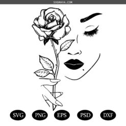 Beauty with Rose Svg, Strong Female Svg,Floral Woman SVG, Floral Girl SVG, Beautiful Woman SVG, Feminine Silhouette