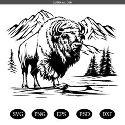 Bison SVG,Wild Buffalo in Mountain svg,Wilderness Wildlife svg
