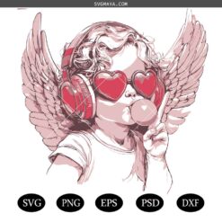 Retro Cupid Valentine PNG, Vintage Valentines Day PNG,Funny Cupid With Sunglasses Valentines png