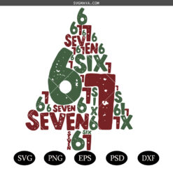 Six Seven Christmas Tree Png Svg, Six Seven Typo Svg,  Xmas 6 7 Png