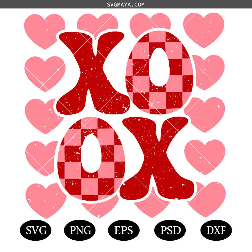 Retro XOXO Checker PNG SVG, Coquette Valentines Varsity Png`SVG